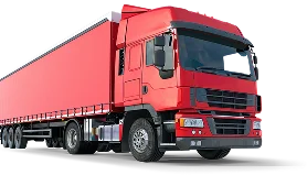 Red semi-truck representing fast and trusted transportation services.