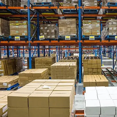 Secure warehouse storage in Dubai featuring organized pallet racking and inventory management for UAE to Saudi Arabia shipping.