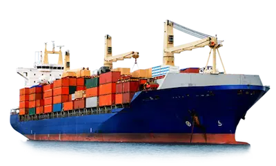 Large blue cargo ship loaded with colorful shipping containers for freight services in GCC countries.